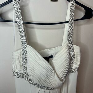 JS Boutique White Maxi Dress with Silver Beading